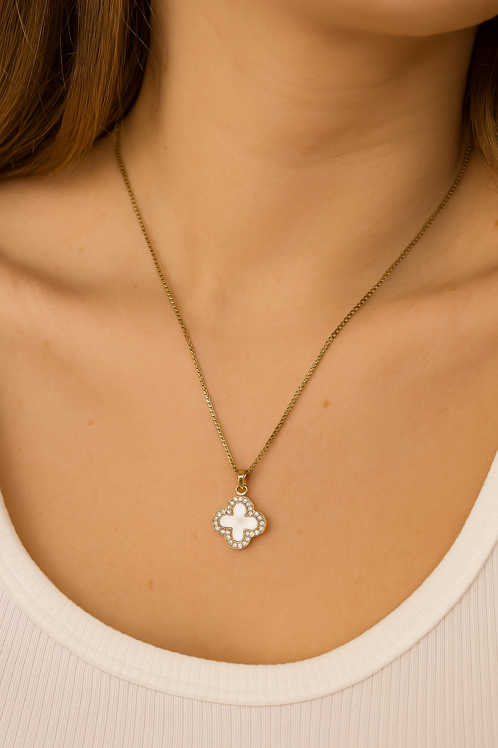 White Cz Clover Necklace