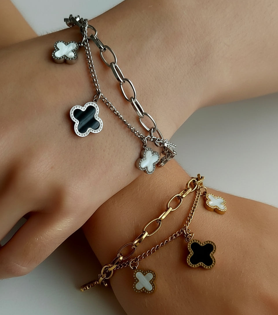 Black And White Clover Braclet