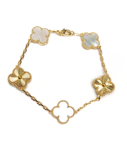 Gold And Pearl Clover Bracelet