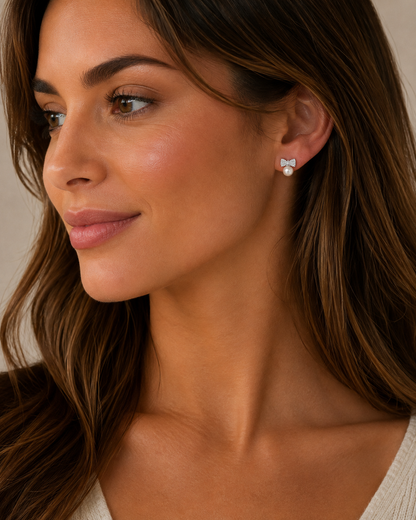 Pearl Bow Stud Earrings