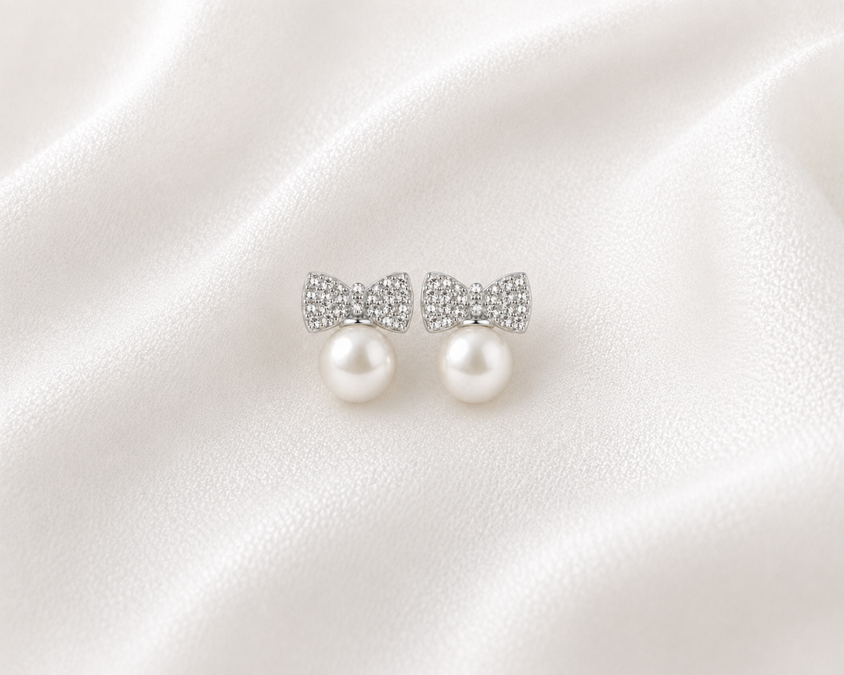 Pearl Bow Stud Earrings