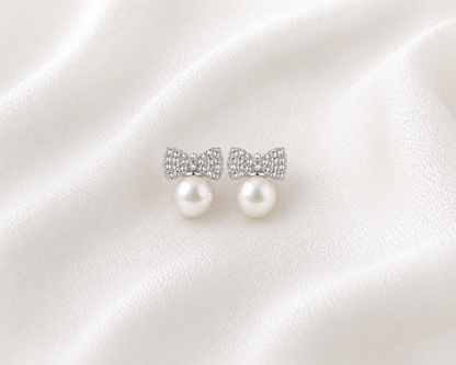 Pearl Bow Stud Earrings