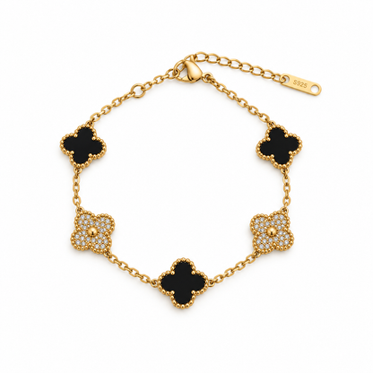 Black & Cz Clover Bracelet