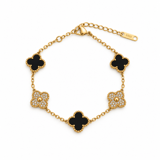 Black & Cz Clover Bracelet