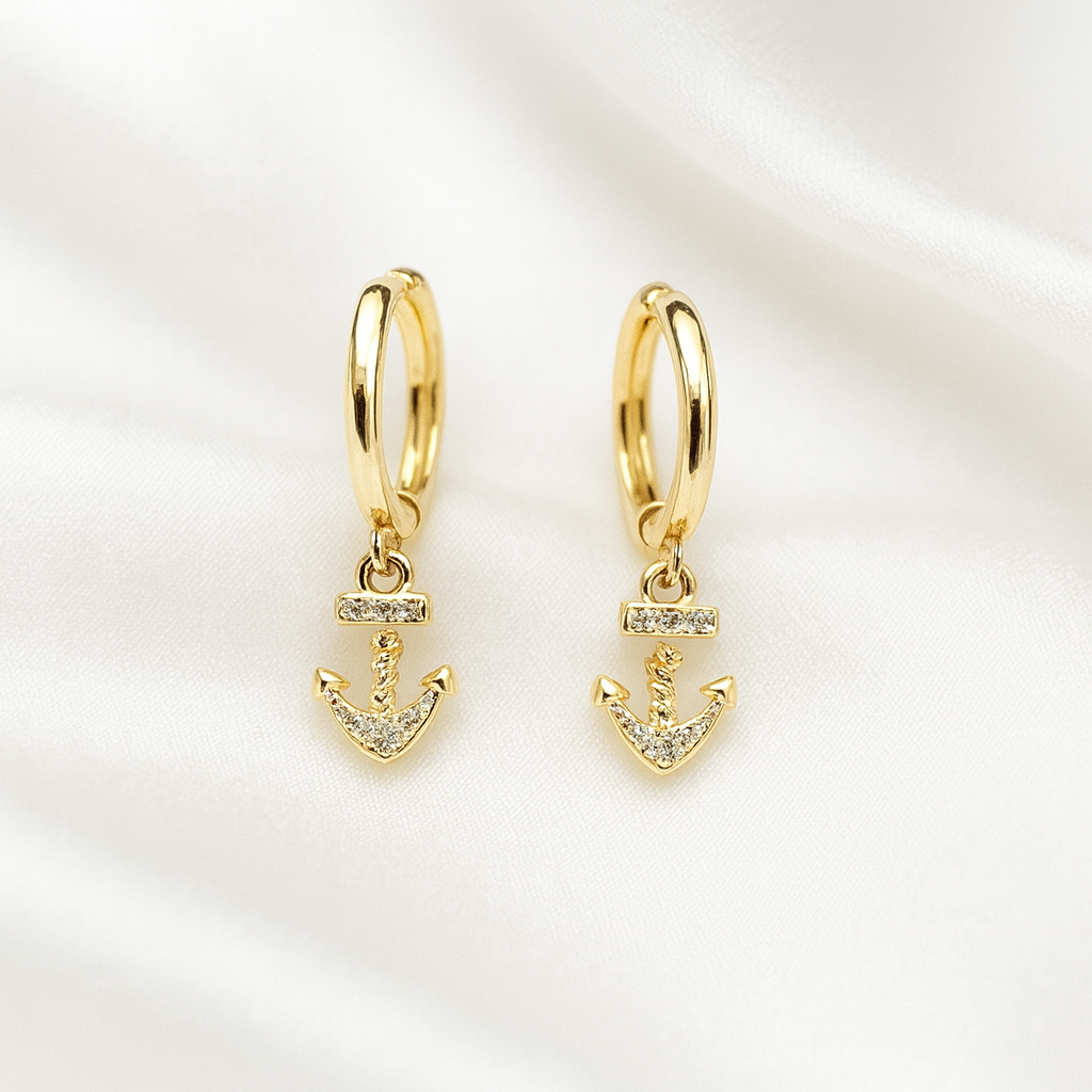 Anchor Huggie Earrings