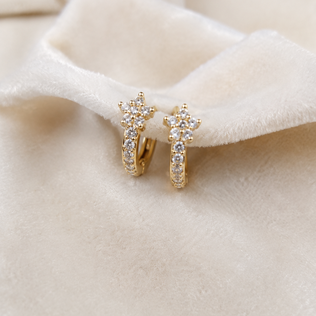 Flower Cz Huggie Earrings