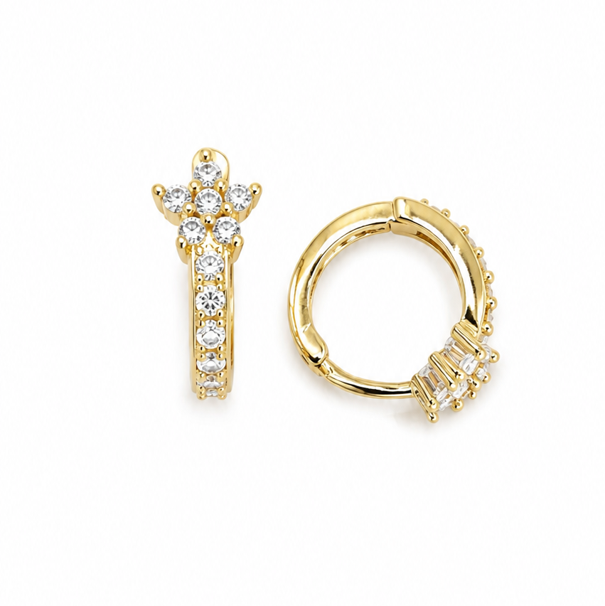 Flower Cz Huggie Earrings