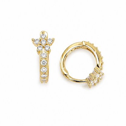 Flower Cz Huggie Earrings