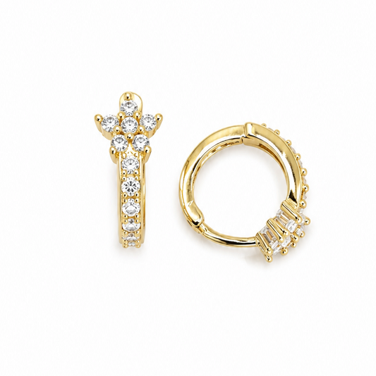 Flower Cz Huggie Earrings