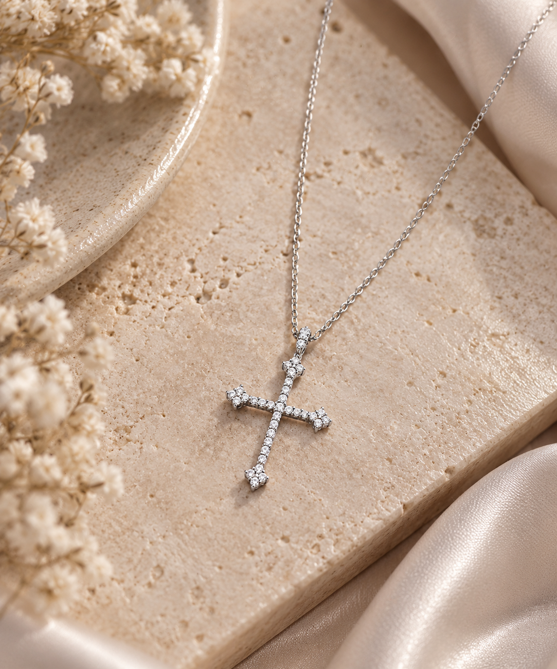 Fancy CZ Cross Necklace