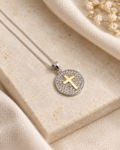 Cz Cross Disc Pendant