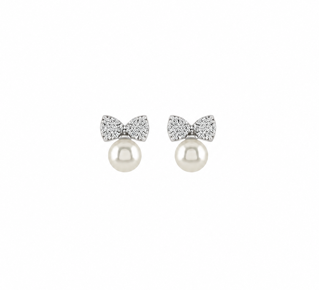 Pearl Bow Stud Earrings