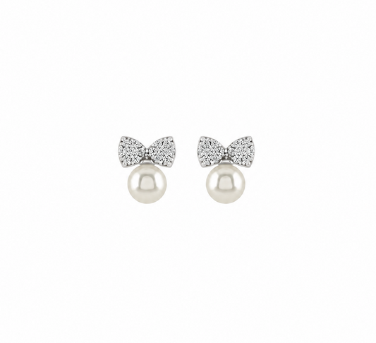 Pearl Bow Stud Earrings