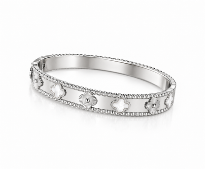 Chunky Silver And White Clover Bangle