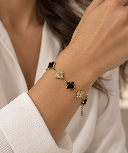 Black & Cz Clover Bracelet