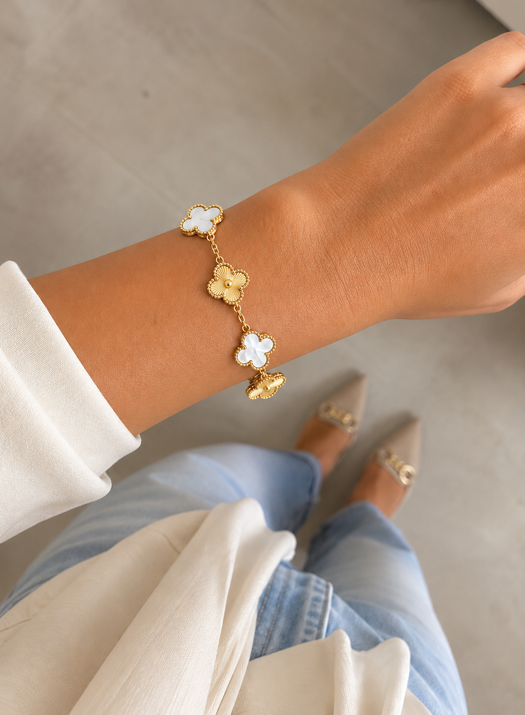 Gold & Ivory Clover Bracelet