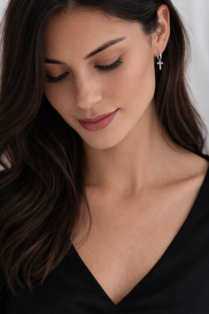 Cross Huggie Earrings