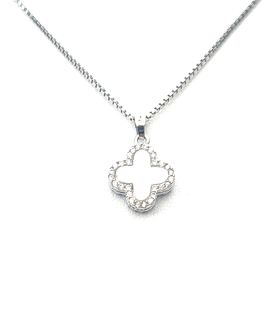 White Cz Clover Necklace
