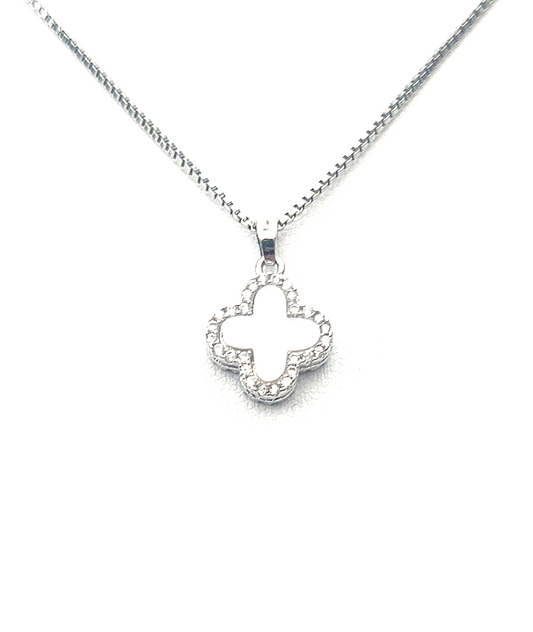 White Cz Clover Necklace