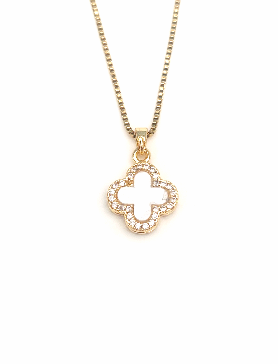 White Cz Clover Necklace
