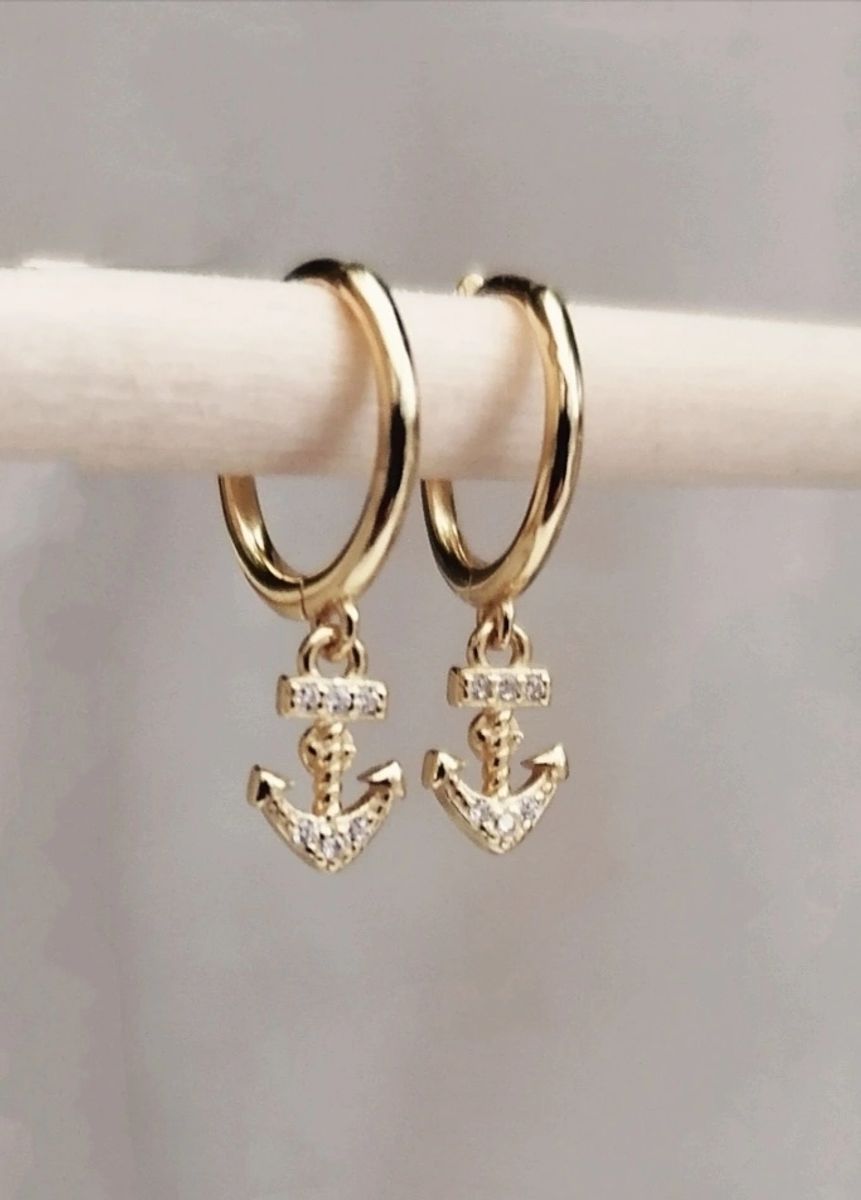 Anchor Huggie Earrings