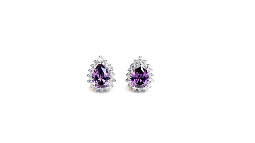 Purple Cz Pear Shape Earrings